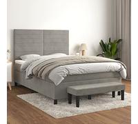 KLYEON Cama Box Spring con colchón Terciopelo Gris Claro 140x200 cm Camas y somieres