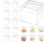 KLYNGTSK 24 PCS Cajas Plastico Pequeñas Transparentes, Cajas Cuadradas de Plástico con Tapas, Caja Organizadora Plastico Pequeña, Caja Plastico Almacenaje de Bisagra para Cuentas, Joyería