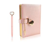 KLYNGTSK Diario con Cerradura y Llave en Forma de Corazón, Diario Decreto con Candado, Cuaderno Secreto de Piel, Diario Secreto Niña Rosas para Viajes Escuela Oficina Bloc de Notas (A5)