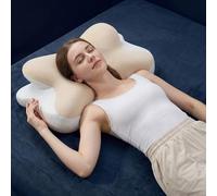 Klyvvo Almohada ergonómica de Espuma viscoelástica, Forma de Mariposa con Doble Grosor 9cm / 12cm, Funda Transpirable extraíble para durmientes de Espalda, Lado y estómago, 62 x 39 cm, Blanco&Dorado