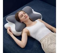 Klyvvo Almohada ergonómica de Espuma viscoelástica, Forma de Mariposa con Doble Grosor 9cm / 12cm, Funda Transpirable extraíble para durmientes de Espalda, Lado y estómago, 62 x 39 cm, Blanco&Gris