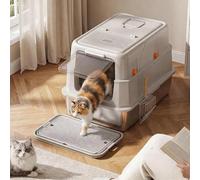 Klyvvo XXL Arenero Gato Cubierto de Acero Inoxidable- 3-en-1 Arenero Cerrado para Gatos con Tapa, con Filtro de Carbón Activo, Tapa Abatible 180°, Pala Metálica & Tapete - Antifugas & Sin Olores - Are