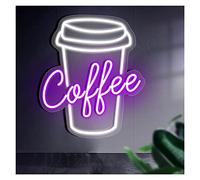 KLZUOPT LED Neon Light Sign Coffee Neon Signs Lights,Handmade Led Neon Sign for Coffee Bar Home Room Store Wall Decoration (Color : Purple, Size : 38x44cm(15x17in))