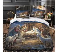 KLZXCVBNMQW 3 Piezas Microfibra Impresión 3D Christmas Funda Edredon Cremallera Oculta Funda Almohada Transpirable Religious Nativity Funda de Edredón for niños Single（135x200cm）