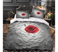 KLZXCVBNMQW 3 Piezas Microfibra Impresión 3D RedRoseCenter Juego Fundas Edredón Diseño 3D Fundas Almohada Transpirable Floral Funda Edredon for niña King（220x240cm）