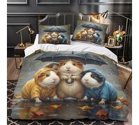 KLZXCVBNMQW 3 Piezas Microfibra Rainy Guinea Pigs Fuego Fundas Edredón Impresión 3D Cremallera Funda Almohada Antialérgica Coon Cute Juego Fundas Edredón for Adultos Single（135x200cm）