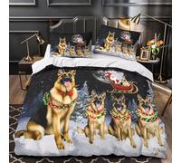KLZXCVBNMQW 3 Piezas Microfibra Suave Christmas Dogs Funda de Edredón Impresión 3D Funda Almohada Antialérgica Festive German Shepherd Funda de Edredón for niños Single（140x200cm）