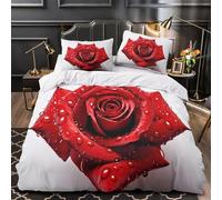 KLZXCVBNMQW 3 Piezas Microfibra Suave Red Rose Funda de Edredón Cremallera Fundas Almohada Transpirable Botánico Floral Juego Fundas Edredón for Ancianos Double（200x200cm）