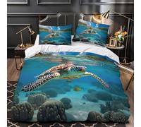 KLZXCVBNMQW 3 Piezas Microfibra Suave Sea Turtle Swim Funda de Edredón Impresión 3D Fundas Almohada Antialérgica Underwater Marine Life Juego Fundas Edredón for Familia Single（140x200cm）