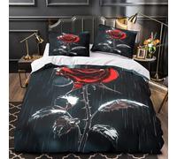 KLZXCVBNMQW Juego 3 Piezas Microfibra Impresión 3D Red Rose in Rain Funda Edredon Cremallera Oculta Fundas Almohada Antialérgica Stylized Floral Funda de Edredón for niña Super King（260x220cm）