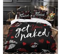 KLZXCVBNMQW Juego 3 Piezas Microfibra Impresión 3D ValentineKiss Juego Fundas Edredón Estampado 3D Funda Almohada Suave RomanticLip Funda Edredon for jóvenes Single（140x200cm）