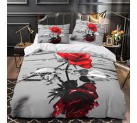 KLZXCVBNMQW Tres Piezas Microfibra de poliéster Red Rose Funda Edredon Diseño 3D Funda Almohada Antialérgica Naturaleza Juego Fundas Edredón for Ancianos Super King（260x220cm）