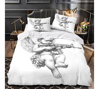 KLZXCVBNMQW Tres Piezas Microfibra Impresión 3D Angel Baby Funda Edredon Diseño 3D Fundas Almohada Antibacteriana Black and White Tattoo Funda de Edredón for Familia Super King（260x220cm）