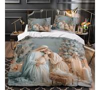 KLZXCVBNMQW Tres Piezas Microfibra Impresión 3D Christmas Juego Fundas Edredón Diseño 3D Cremallera Oculta Fundas Almohada Antialérgica Nativity Funda de Edredón for niños y niñas Single（140x200cm）