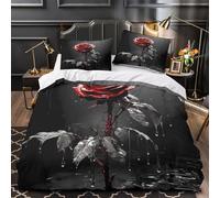 KLZXCVBNMQW Tres Piezas Microfibra Impresión 3D Red Rose Juego Fundas Edredón Diseño 3D Funda Almohada Antibacteriana Gothic Floral Funda Edredon for Adolescentes Super King（260x220cm）
