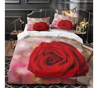 KLZXCVBNMQW Tres Piezas Microfibra Impresión 3D RedRose Juego Fundas Edredón Diseño 3D Funda Almohada Antialérgica RomanticFloral Funda de Edredón for Familia Double（200x200cm）