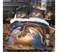 KLZXCVBNMQW Tres Piezas Microfibra Suave Christmas Funda de Edredón Estampado 3D Funda Almohada Suave Religious Nativity Funda Edredon for Adultos Single（135x200cm）