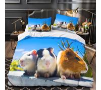 KLZXCVBNMQW Tres Piezas Microfibra Suave Cute Guinea Pigs Funda de Edredón Cremallera Oculta Fundas Almohada Transpirable Pet Animal s Funda de Edredón for Familia Super King（260x220cm）