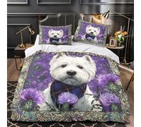 KLZXCVBNMQW Tres Piezas Microfibra Suave West Highland White Perro Funda de Edredón Estampado 3D Fundas Almohada Antialérgica Nouveau Juego Fundas Edredón for Adolescentes Single（140x200cm）