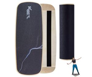 KM-Fit Balance Board | Tabla de equilibrio de madera | Monopatín de interior | Tabla de surf para entrenar la coordinación | Entrenador de fuerza y equilibrio | Surf y skate de interior