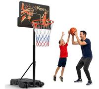 KM-Fit Canasta Baloncesto Ajustable 110-210 cm | Soporte de Baloncesto con Ruedas & Soporte para Balón | Canasta Exterior para Niños y Principiantes | Incluye 2 Redes