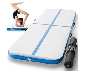 KM Fit Esterilla inflable para fitness, esterilla de gimnasia, 3 m, color azul, incluye bolsa de transporte, bomba de aire eléctrica y juego de parches, resistente a los rayos UV, esterilla de yoga