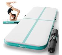 KM Fit Esterilla inflable para fitness, esterilla de gimnasia, 3 m, incluye bolsa de transporte, bomba de aire eléctrica y juego de parches, resistente a los rayos UV