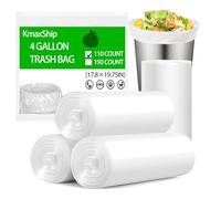 KmaxShip Bolsas de basura pequeñas de 4 galones, 110 bolsas de basura de 4 galones para oficina, dormitorio, bolsas de basura pequeñas para baño, bolsas de basura pequeñas de 4 galones, color blanco