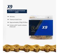 KMC 8 9 10 Cadena de bicicleta de velocidad Cadena de bicicleta de carretera universal MTB Accesorios de ciclismo ligeros antioxidantes Compatible con piezas de motocicletas automotrices(X9Ti 9speed)