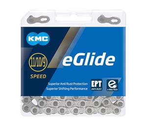 KMC eGlide EPT - Cadena de 9, 10 y 11 velocidades, plata oscura, eslabones 118