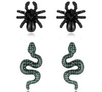 KMEOSCH - Juego de aretes de plástico hipoalergénicos para Halloween, 1 par de aretes de plástico ligeros de Spiderman negro para orejas sensibles y 1 par de aretes de serpiente simples de plástico