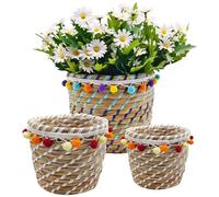 KMERCE 3 x cubiertas de maceta de mimbre para plantas, cesto para plantas de interior bohemio, macetas decorativas de jardín Seagrass, cesto portaobjetos, diámetro 12 cm, 17 cm, 23 cm