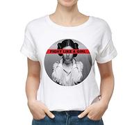 KMF T-SHIRT | Camiseta Mujer/Hombre | Camiseta Friki Unisex de Algodón 100%, Regalo Geek Original | Estilo Retro Feminista con Diseño de Princesa Fight Like a Girl (L, Blanco)