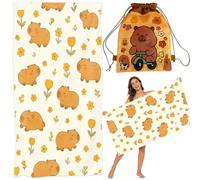 KMFASVX Capybara Toalla de Playa de Microfibr Bolsillo del Haz, Toalla De Playa De Microfibra Capybara 3D Toalla de baño Secado Rápido con Animal Print para Piscina, Playa, Exterior (E)