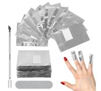 KMFYMPT 200 Piezas Quitaesmalte de Papel de Aluminio, Quita Esmalte Permanentes de Uñas, Incluye Empujador de Cutículas y Lima de Uñas de Esponja, Elimina Esmalte de Uñas de Gel Rápido y Fácil