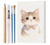 KMFYMPT 40x Papel Acuarela 300gr Algodon A5, Incluye un Lápiz, un Bolígrafo con Depósito de Agua y dos Pinceles, Adecuados para Pintar con Acuarelas