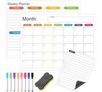 KMFYMPT Calendario Magnetico Nevera Juego, 20x15cm Pizarra Magnetica Nevera, 40x30cm Planificador Semanal, Calendario Mensual Planificador, 8 Marcadores 1 Borrador Pizarra, Ayudamos Administrar Tiempo