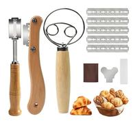 KMFYMPT Juego de 3 Cuchillo de Panadero, Batidor Danés, 20 Cuchilla Panadero de Repuesto, Cuchillo Pan Adecuado para Cortar Masa con Líneas Rectas y Curvas, Tallar Masa DIY, Tallar Patrones Pan Crudo