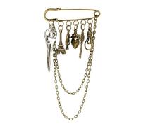 KMGDM Broche de cadena colgante de calavera para traje, tachuelas de camisa, accesorios para parejas, cadenas y borlas, broches, 5x8cm, Metal