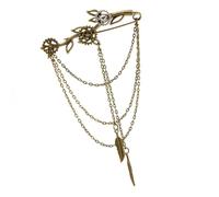 KMGDM Broche de hoja punk Gotik Gear con borlas, broches de cadena, alfileres de pecho vintage para cuello, abrigos, trajes de camisa y joyería, 5x8cm, Metal