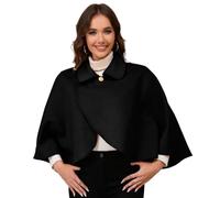 KMGDM Chal con cuello de solapa, capa corta de lana sintética, capa corta para cubrir cruces en la parte delantera, ponchos elegantes de color sólido para mujer, Negro, 64cm