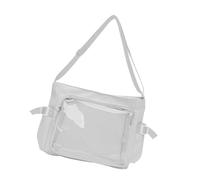 KMGDM Elegante bolsa cruzada universitaria de gran capacidad, soporte transparente para insignias, correa de hombro ergonómica, práctica bolsa de nailon, White, 30*24*10cm