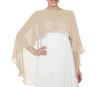 KMGDM Elegante chal de noche con capucha transpirable para bodas, fiestas de noche y salidas casuales, champán, front length 30cm, back length 70cm