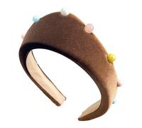 KMGDM Elegantes diademas de perlas de felpa para mujeres y niñas, diadema ancha elástica para el pelo, accesorio para el pelo de moda