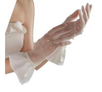 KMGDM Guantes de noche para mujer, con volantes, elegantes guantes de dedo completo de los años 20, perlas para novia, tela de boda