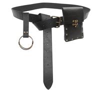 KMGDM Riñonera medieval de piel sintética, accesorios de disfraz renacentista, riñonera LARP, monedero de piel sintética, regalos, Riñonera negra, belt: 125x5cm, bag: 18x11cm, Keychain: 13.5cm