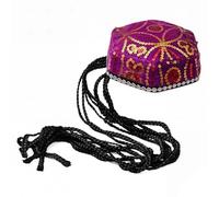 KMGDM Sombrero hexagonal brillante con trenzas y decoraciones florales, sombrero étnico uigur para espectáculos de teatro y escenarios, accesorio de fiesta temática