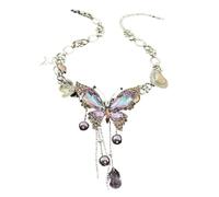 kmgfsd Collar ajustable con símbolo de amor de mariposa de cristal brillante con flecos dinámicos, joyería de diamantes de imitación, collar de amor con borlas