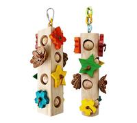 kmgfsd Handcrafts - Juguete masticable de madera para loros pequeños a grandes, recorte de pico y forraje, jaula de ejercicio, compromiso, 2 piezas de pájaros de madera natural