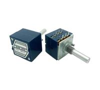 KMGUZRRWD Potenciómetro giratorio de volumen dentado de doble unidad ALPS RK27, 5kX2, 10k, 20k, 50K, 100K, 250k, 500k, eje redondo/plano, 6 pines de longitud, 25mm, 1 ud. (Size : 100K Ohm)